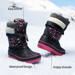 Boys Girls Snow Boots Waterproof Outdoor Warm Cozy Anti-Slip Mid Calf Faux Fur Lining Insulated Winter Shoes for Little/Big Kids