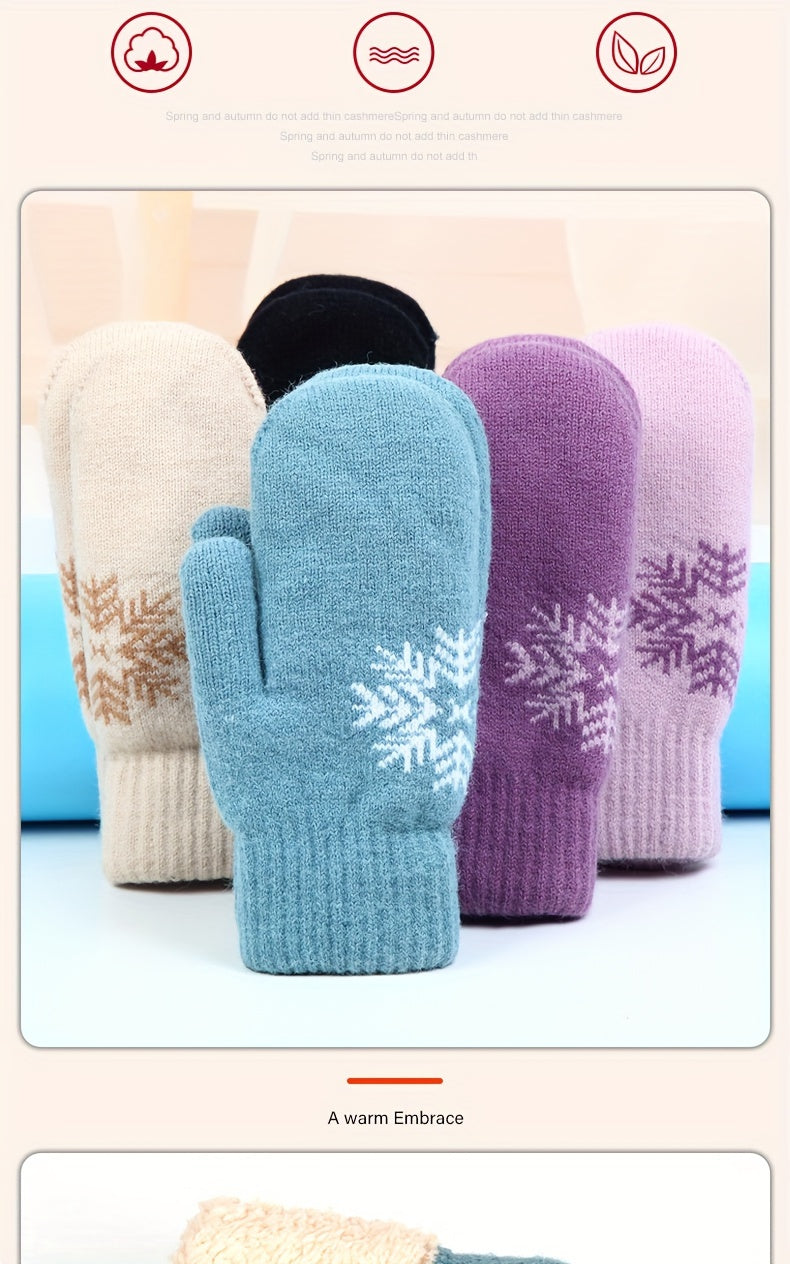 Cozy Knit Snowflake Gloves - Thick, Warm & Windproof for Winter | Full-Finger Touchscreen Mittens with Elastic Cuff | Perfect for Outdoor Activities