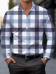 One Stylish Men's Breathable Plaid Button-Up Long Sleeve Shirt for Spring/Fall - Casual Collar Style