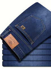 Classic Comfort Fit Jeans - Soft Slight Stretch Cotton Blend Fabric, Regular Length, Solid Color, All-Season Wear for Daily Casual Style