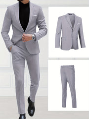 Two-Piece Classic Fit Suit Set for Men - Premium Quality, Comfortable Pants and Jacket - Ideal for Business, Wedding, and Formal Events