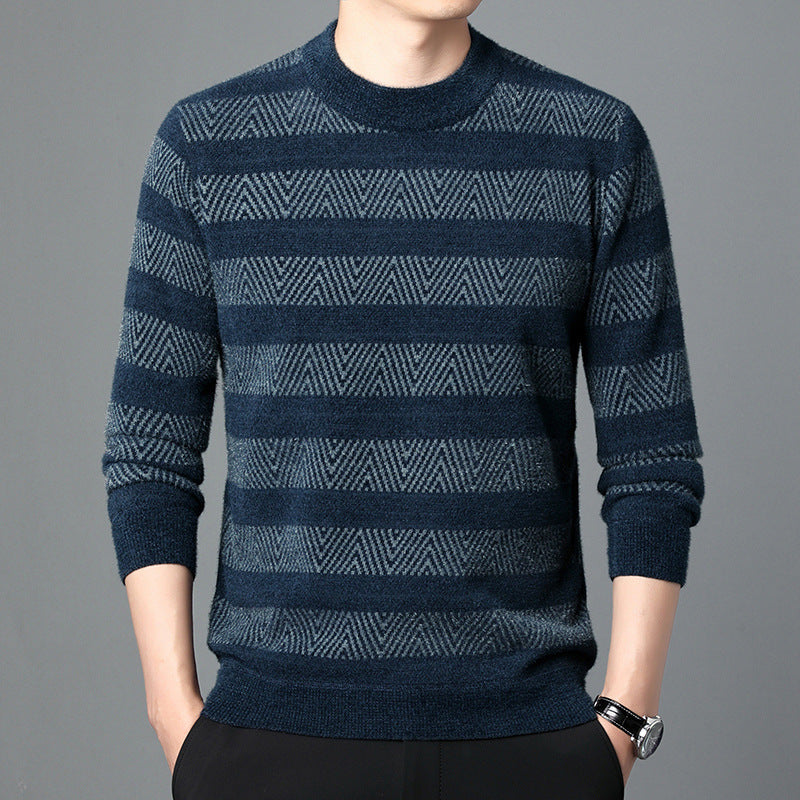 Brushed Hoody Men's Round Neck Striped Long Sleeve