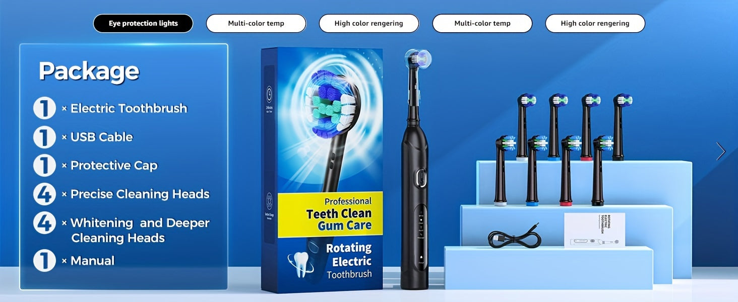 Rotating Electric Toothbrush For Adults, 4 Modes Deep Clean Electric Toothbrush With Rechargeable Power, Fast Charge