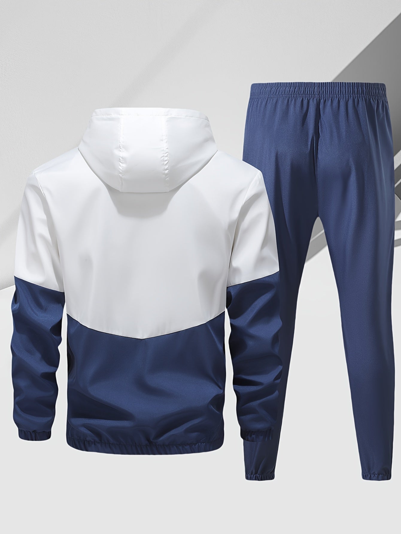 2-Piece Mens Athletic Wear Set - Premium Hooded Jacket and Comfortable Pants with Elastic Waistband, Trendy Color Block Design, Perfect for Spring/Autumn, Youth Fashion Trend, Casual and Sports Style