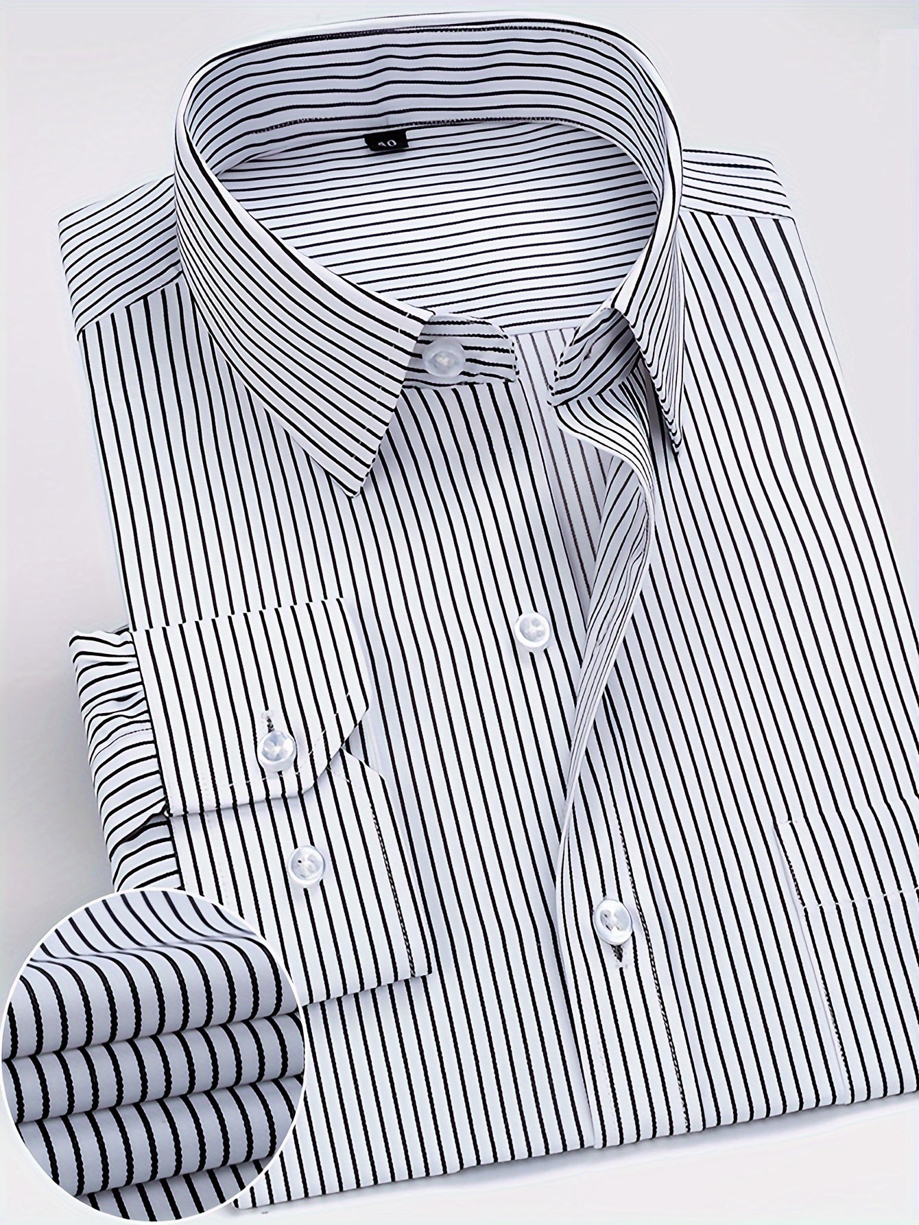 Classic Men's Long Sleeve Striped Shirt - Polyester Non-Stretch Fabric, Button Detail, Casual & Business Style Essential