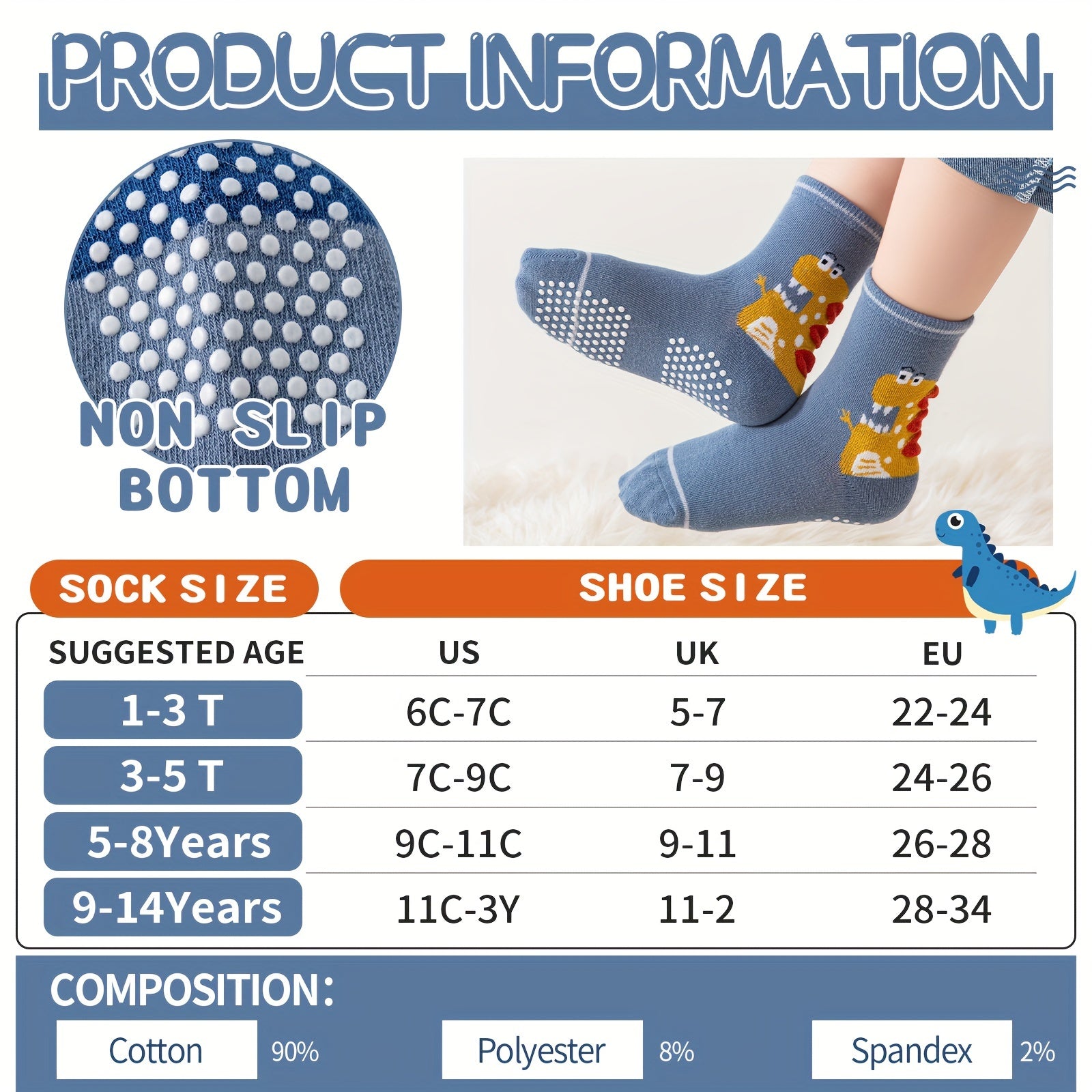 12 Pairs Of Baby Boys Grips Socks Kids Toddlers Infants Non Slip/Anti Skid Crew Cotton Socks