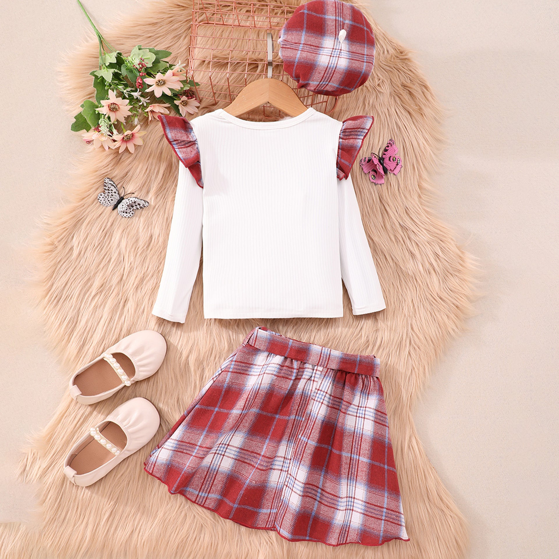 Children's Ruffled Plaid Skirt Suit