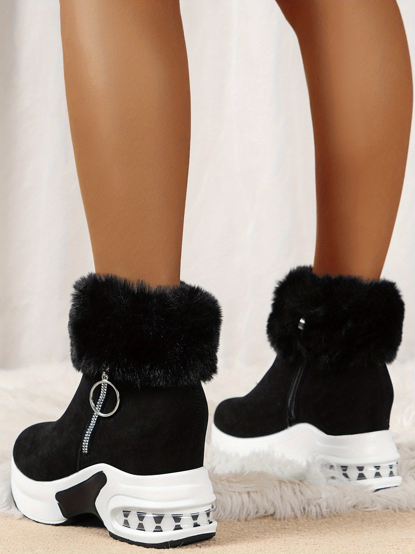 Women's Platform Short Boots, Comfortable Side Zipper Ankle Boots, Stylish Plush Lined Boots