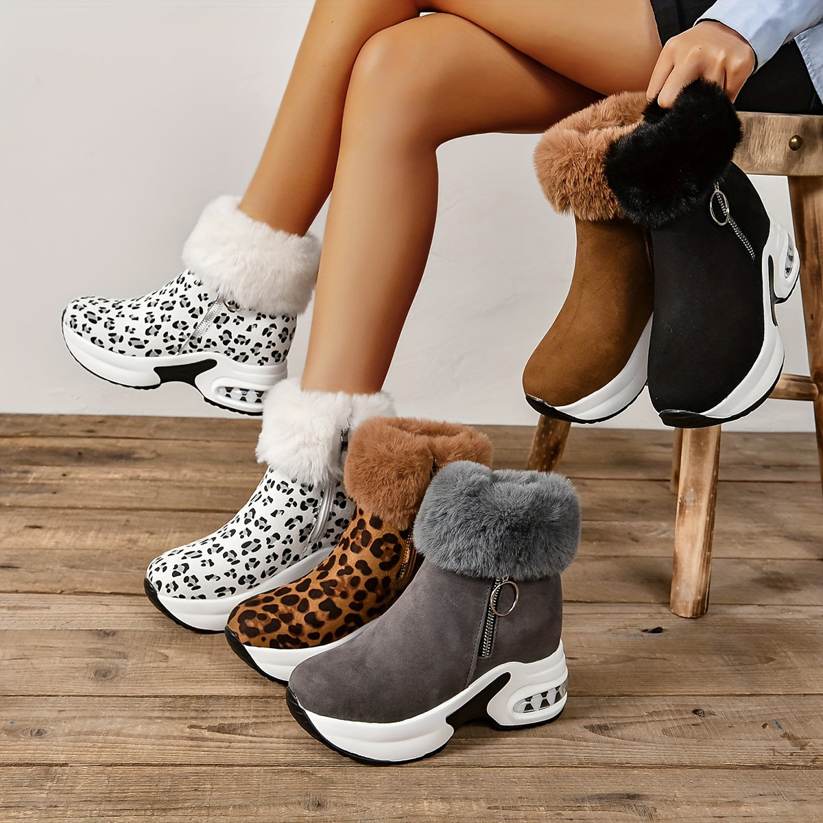 Women's Platform Short Boots, Comfortable Side Zipper Ankle Boots, Stylish Plush Lined Boots