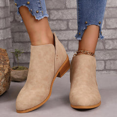 Chunky Heel Pointed Toe Ankle Boots With V-cut Design