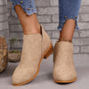 Chunky Heel Pointed Toe Ankle Boots With V-cut Design