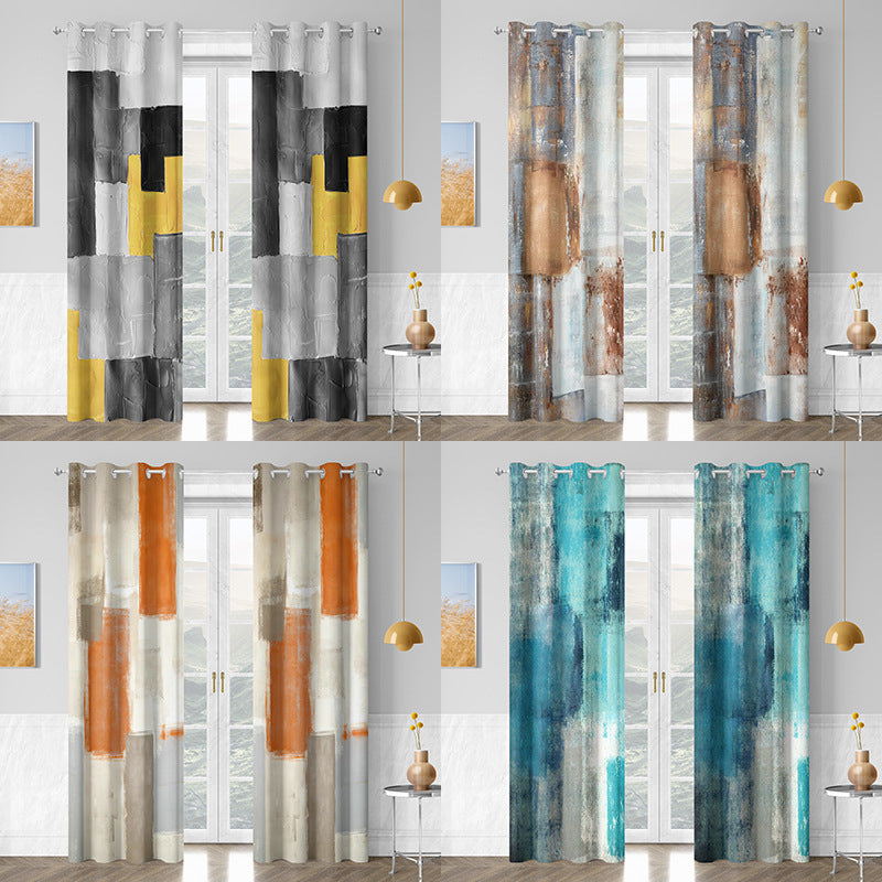 Light Luxury Oil Painting Large Color Block Curtain Height Shading Sunscreen