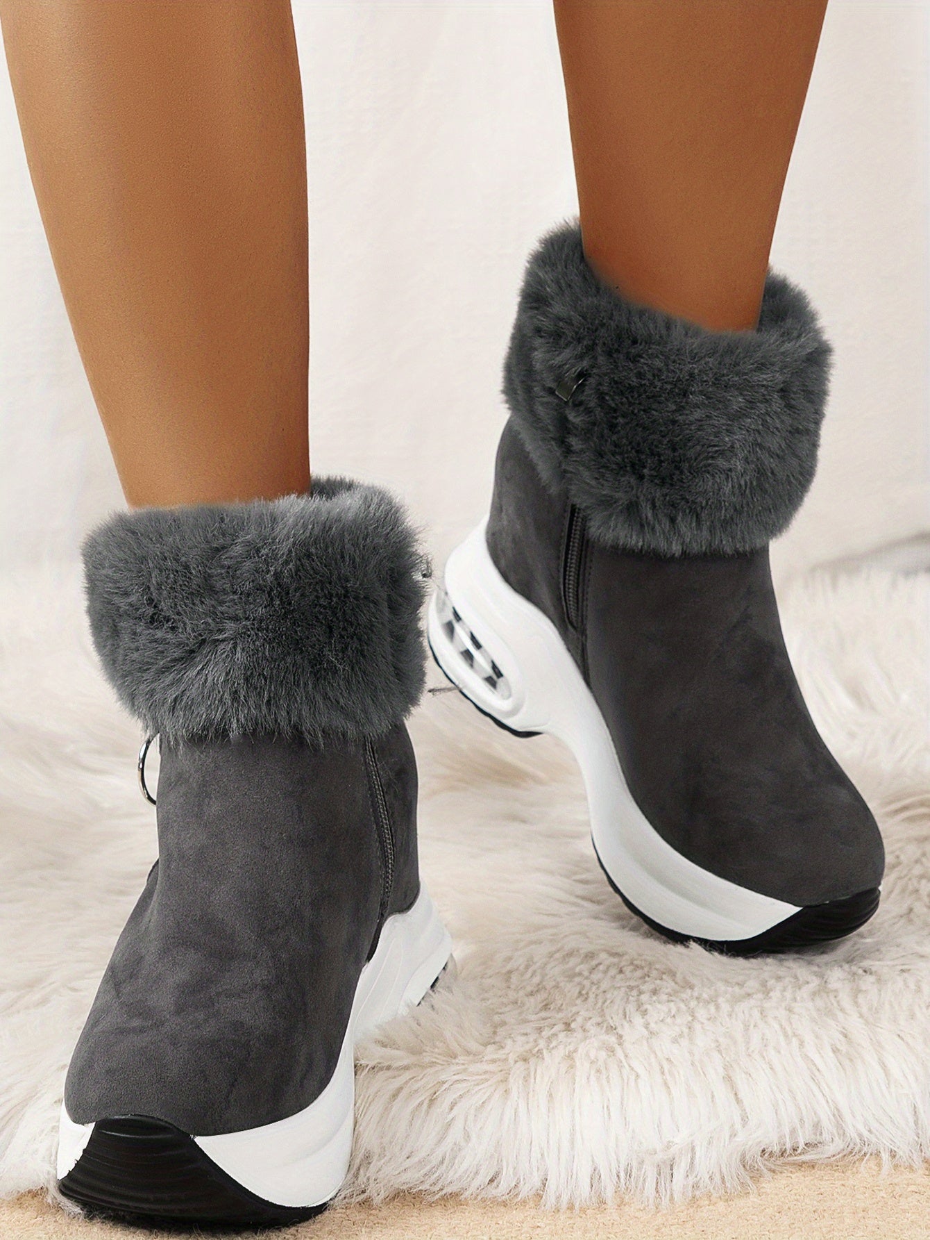 Women's Platform Short Boots, Comfortable Side Zipper Ankle Boots, Stylish Plush Lined Boots