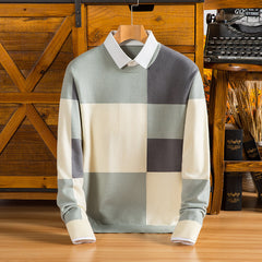 Men's Two-piece Color Stitching Turnover Neck Plaid Sweater