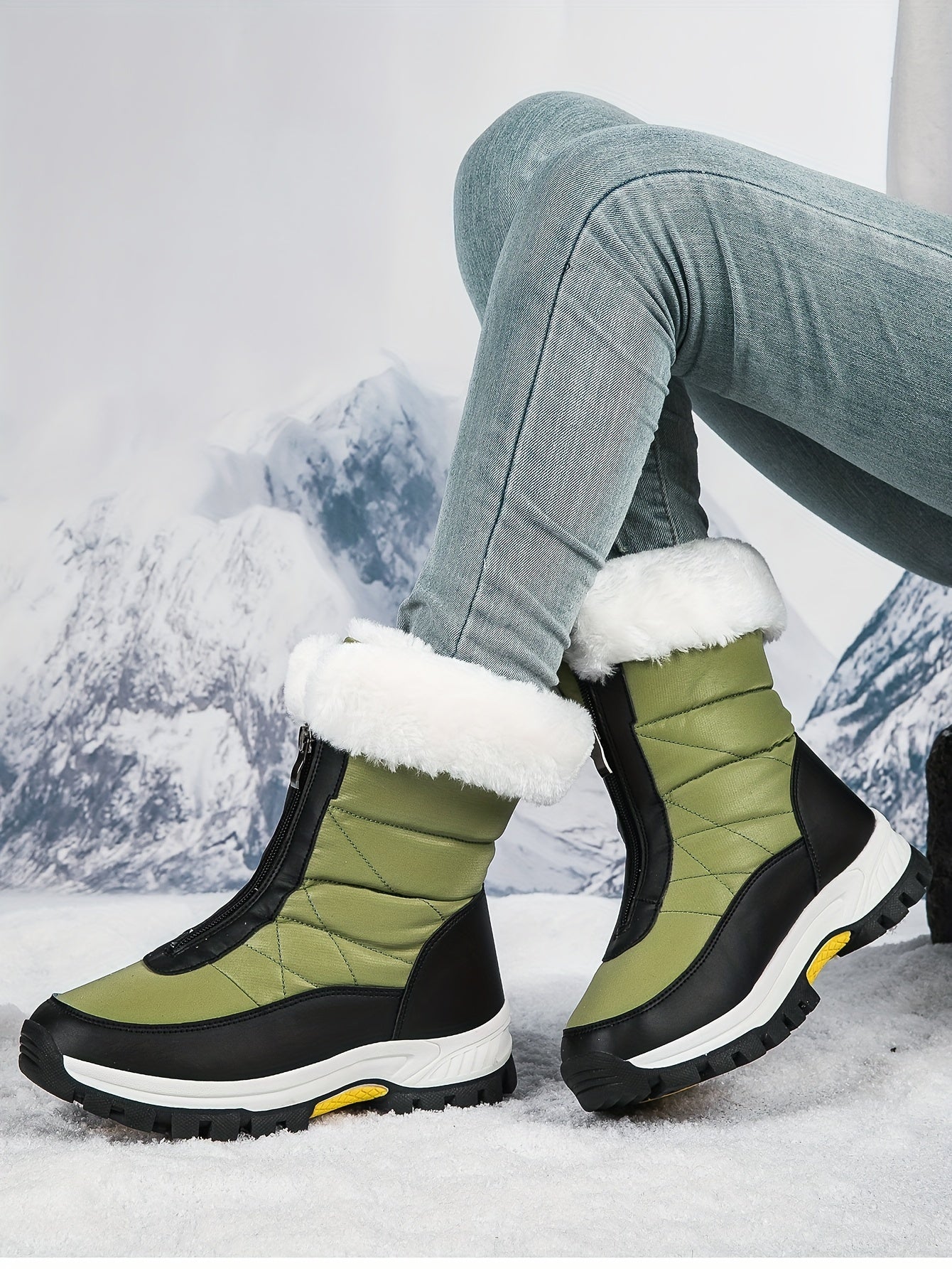 Comfortable Women's Plush Lined Platform Snow Boots, Fashion Front Zipper Outdoor Boots