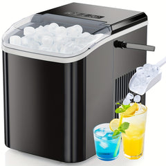 Countertop Ice Maker Machine With Handle, 26lbs In 24Hrs, 9 Ice Cubes Ready In 6 Mins, Auto-Cleaning Portable Ice Maker For Home/Kitchen/Camping, 11.57*11.42*8.74''