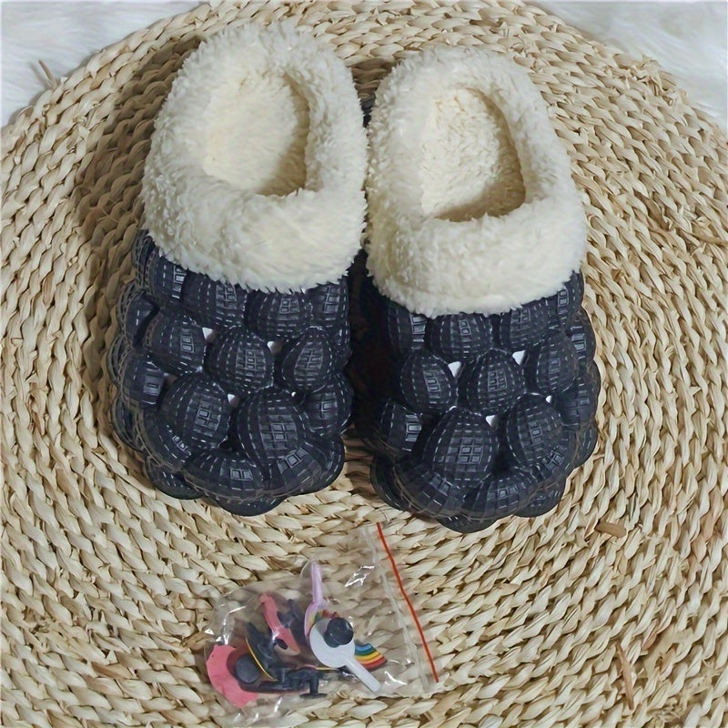 Cute Cartoon Plus Fleece House Shoes - Soft, Non-Slip, Comfortable, and Warm Indoor Walking Shoes for Girls in Autumn and Winter