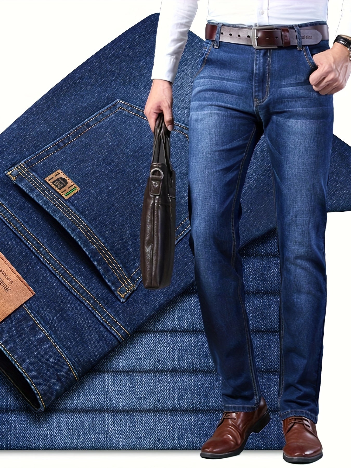 Classic Comfort Fit Jeans - Soft Slight Stretch Cotton Blend Fabric, Regular Length, Solid Color, All-Season Wear for Daily Casual Style