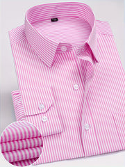 Classic Men's Long Sleeve Striped Shirt - Polyester Non-Stretch Fabric, Button Detail, Casual & Business Style Essential