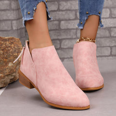 Chunky Heel Pointed Toe Ankle Boots With V-cut Design